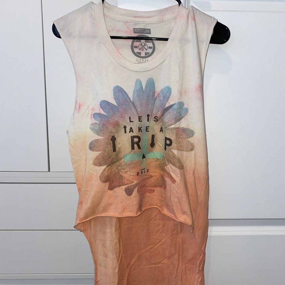 Civil Orange "Lets Take A Trip" High Low Tank Top
